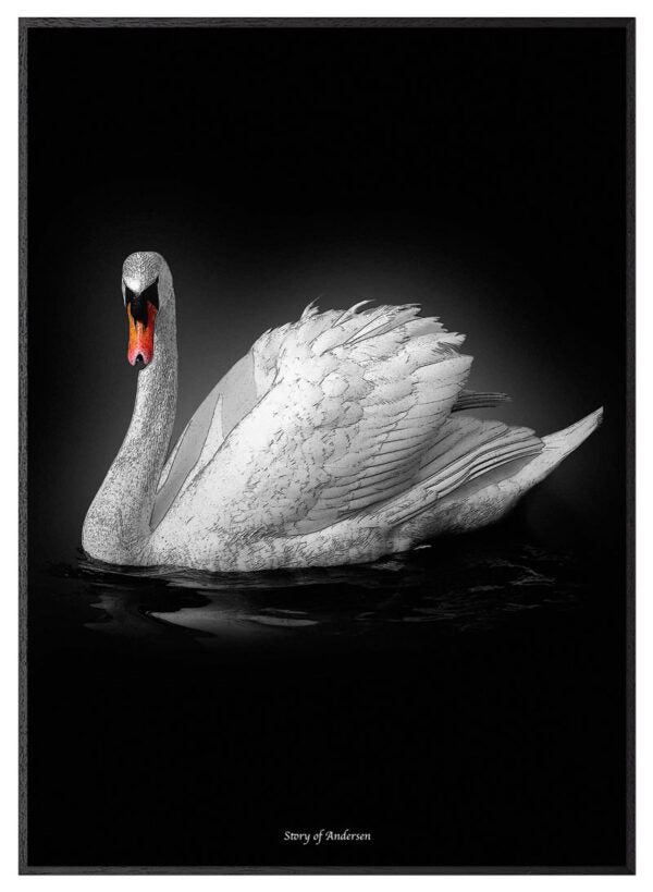 Poster – H.C. Andersen Handtekening – Het Lelijke Eendje – Zwarte achtergrond