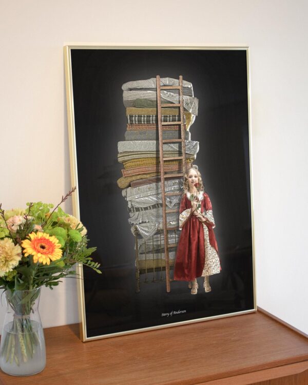 Poster – H.C. Andersen Handtekening – De Prinses op de Erwt – Zwarte achtergrond