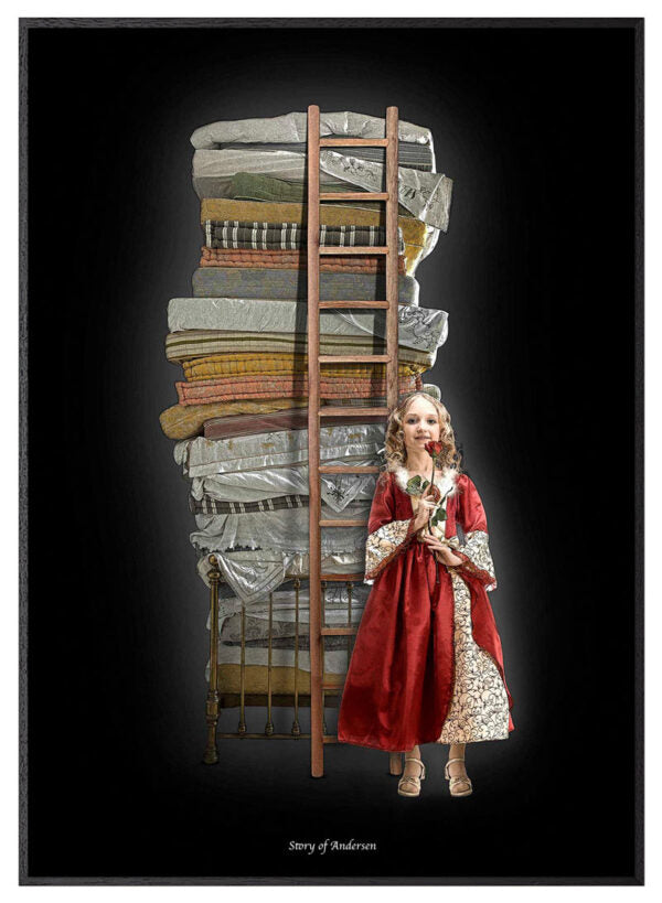 Poster – H.C. Andersen Handtekening – De Prinses op de Erwt – Zwarte achtergrond