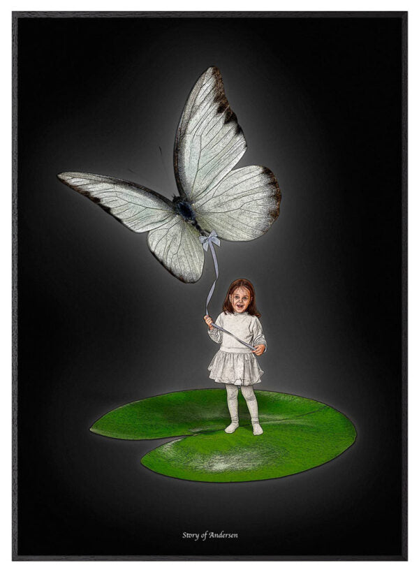 Poster – H.C. Andersen Handtekening – Duimelijntje – Zwarte achtergrond